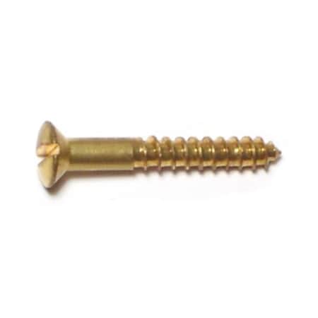 Midwest Fastener Wood Screw, #6, 1 in, Plain Brass Oval Head Slotted Drive, 40 PK 61653
